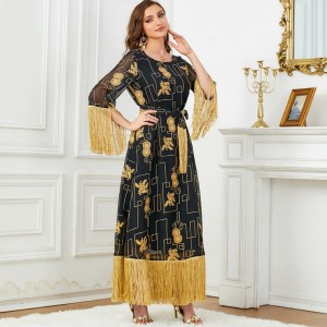 Elegant Arabic Tassel Long Maxi Dress - Black