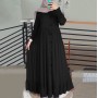 Pure Color Ruffles Hem Plus Puff Sleeve Women's Maxi Dress - Black