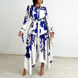 Women Printing Button Party Evening Holidays Long Maxi Dress  - White