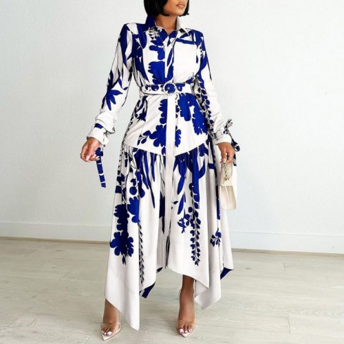 Women Printing Button Party Evening Holidays Long Maxi Dress - White image