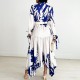 Women Printing Button Party Evening Holidays Long Maxi Dress - White image