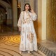 Casual V-neck Color contrast Embroidery Regular sleeve Maxi Dress - White image