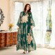 Casual V-neck Color contrast Embroidery Regular sleeve Maxi Dress - Green image