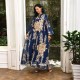 Casual V-neck Color contrast Embroidery Regular sleeve Maxi Dress - Navy Blue image