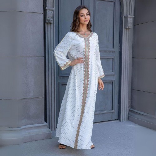 Women Luxury V-neck Polka Dots Robe Maxi Dress - White image