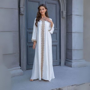 Women Luxury V-neck Polka Dots Robe Maxi Dress - White