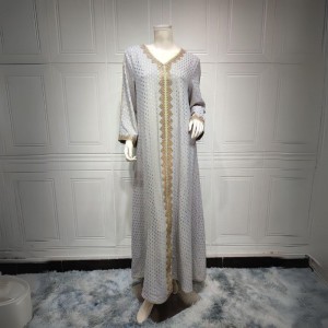 Women Luxury V-neck Polka Dots Robe Maxi Dress - Grey