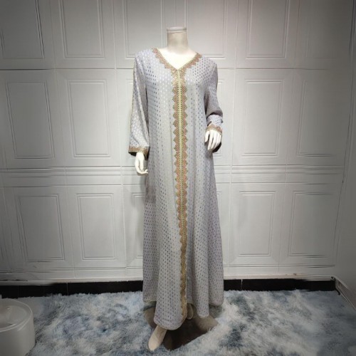 Women Luxury V-neck Polka Dots Robe Maxi Dress - Grey image