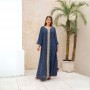 Women Luxury V-neck Polka Dots Robe Maxi Dress - Navy Blue