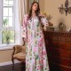 Sweet V-neck Printing Color contrast Buttons Embroidery Maxi Dress - White image