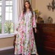 Sweet V-neck Printing Color contrast Buttons Embroidery Maxi Dress - White image