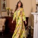 Sweet V-neck Printing Color contrast Buttons Embroidery Maxi Dress - Yellow image