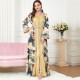 Sweet V-neck Color contrast Printing Buttons Belt Regular sleeve Maxi Dress - Yellow image