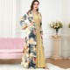 Sweet V-neck Color contrast Printing Buttons Belt Regular sleeve Maxi Dress - Yellow image