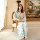 Elegant High Collar Solid Color Buttons Bow Regular Sleeve Kaftan - Light Blue image