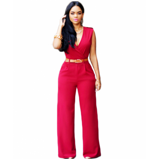 Buy Women Irregular High Waist V Shape Wide Legs Pants Dress-Red ...