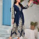 Cross Border Fashion Digital Printing Long Sleeve Middle East Dress - Navy Blue image