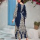 Cross Border Fashion Digital Printing Long Sleeve Middle East Dress - Navy Blue image