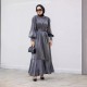 Muslim Women Solid Color Ruffled Large Swing Long Sleeve Dress - Black image