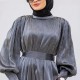 Muslim Women Solid Color Ruffled Large Swing Long Sleeve Dress - Black image