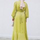 Muslim Women Solid Color Ruffled Large Swing Long Sleeve Dress - Green image