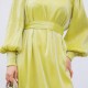 Muslim Women Solid Color Ruffled Large Swing Long Sleeve Dress - Green image