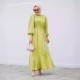 Muslim Women Solid Color Ruffled Large Swing Long Sleeve Dress - Green image