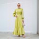 Muslim Women Solid Color Ruffled Large Swing Long Sleeve Dress - Green image