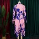 Women Printing Button Party Evening Holidays Long Maxi Dress - Pink image