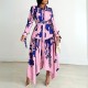 Women Printing Button Party Evening Holidays Long Maxi Dress - Pink image