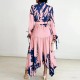 Women Printing Button Party Evening Holidays Long Maxi Dress - Pink image