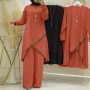 Muslim Women Two Piece Suit Long Sleeved O-Neck Casual Shirt - Red