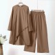 Muslim Women Two Piece Suit Long Sleeved O-Neck Casual Shirt - Brown image