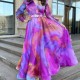 New Foreign Trade Printed Large Swing Mesh Dress - Purple image