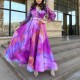 New Foreign Trade Printed Large Swing Mesh Dress - Purple image