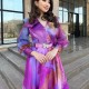 New Foreign Trade Printed Large Swing Mesh Dress - Purple image