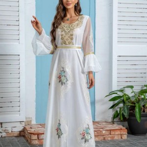 Women's Cross-Border Muslim Evening Sequin Embroidery Dress - White
