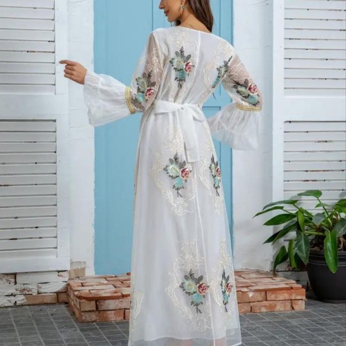 Women's Cross-Border Muslim Evening Sequin Embroidery Dress - White image