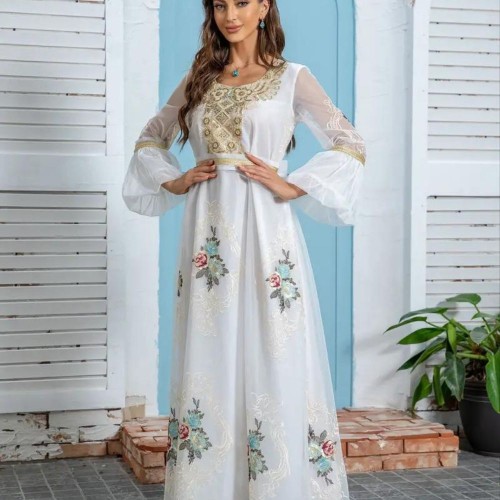 Women's Cross-Border Muslim Evening Sequin Embroidery Dress - White image