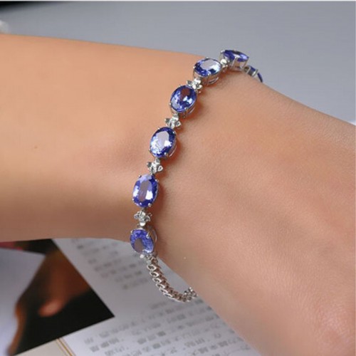 Tanzanite and Diamond Bracelet in Sterling Silver - Blue image