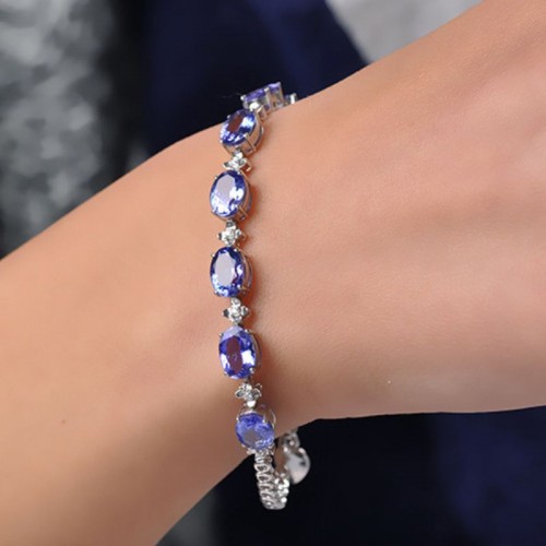 Tanzanite and Diamond Bracelet in Sterling Silver - Blue image