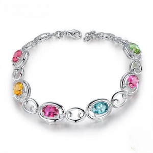 Multicolor Gemstone Bracelet With Sterling Silver And Diamonds - Silver