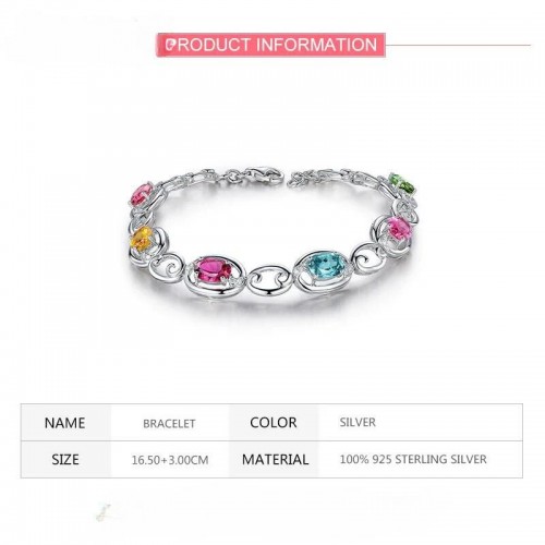 Multicolor Gemstone Bracelet With Sterling Silver And Diamonds - Silver image