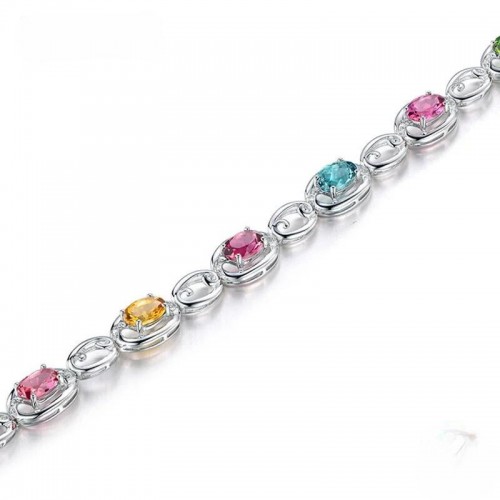 Multicolor Gemstone Bracelet With Sterling Silver And Diamonds - Silver image