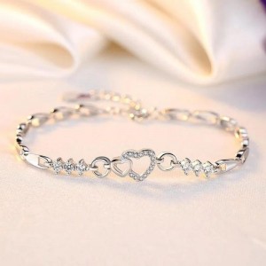 925 Sterling Silver Bracelet With Zircon Heart Charm - Silver