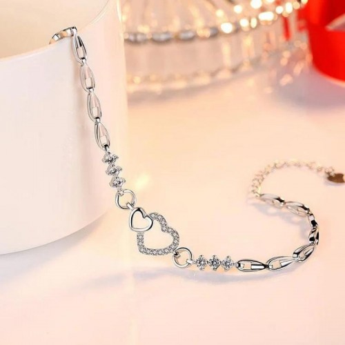 925 Sterling Silver Bracelet With Zircon Heart Charm - Silver image