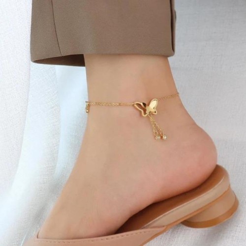 Gold Plated 18k Butterfly Anklet For Women image