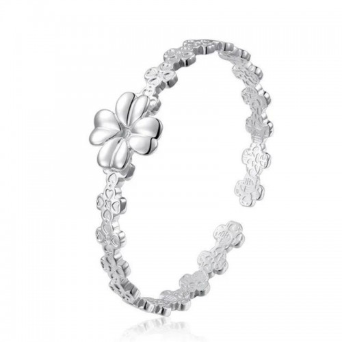 Silver Four Leaf Clover Bracelet With Flowers image