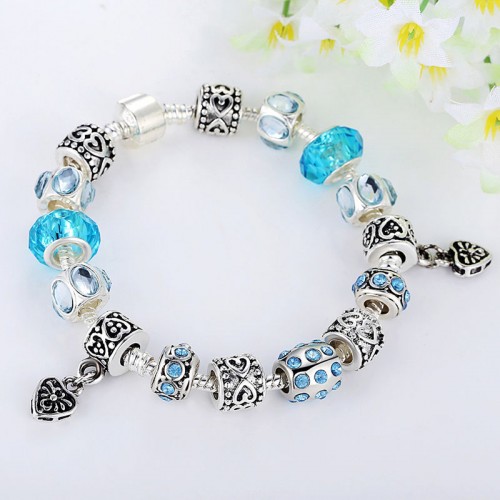 European Blue Crystal Bead Charm Bracelet For Women image