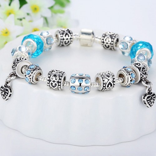 European Blue Crystal Bead Charm Bracelet For Women image